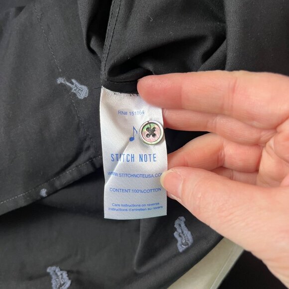 30% off! Stitch Note men's shirt M black blue guitar print short sleeve button d - Picture 5 of 8